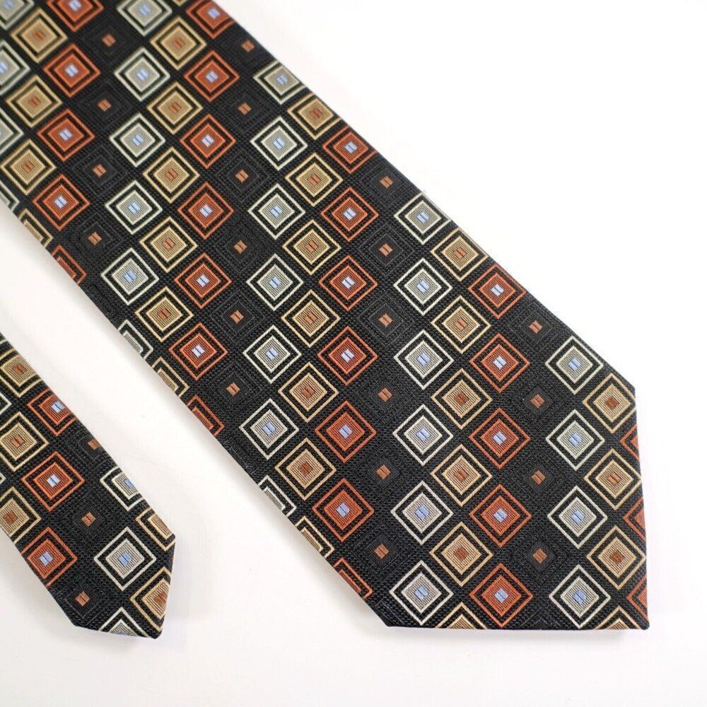 Chereskin Black Tan Brown Geometric Polyester Short Tie‎